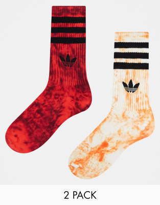 adidas Originals - 2er-Pack Crew-Socken in Rot und Orange mit Batikmuster-Bunt