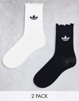 adidas Originals - 2er-Pack gerüschte Socken in Schwarz und Weiß