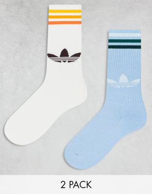 adidas Originals - 2er-Pack Kniestrümpfe in Blau/Wollweiß im Stil der 80er-Bunt