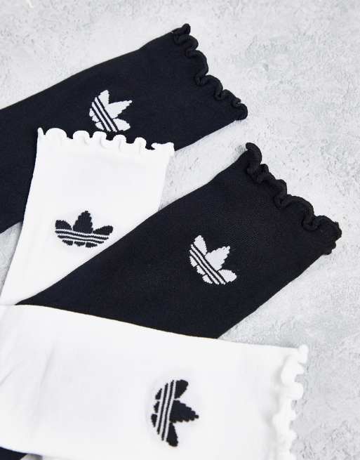 adidas Originals 2er Pack Knochelsocken in Schwarz und WeiB mit Dreiblatt Logo