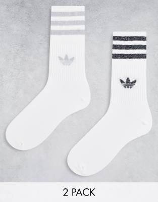 adidas Originals - 2er-Pack mittelhohe Glitzer-Socken in Weiß/Silber