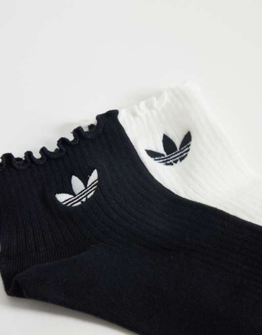 adidas Originals 2er-Pack Rüschen-Knöchelsocken in Schwarz und Weiß, 2 von 3
