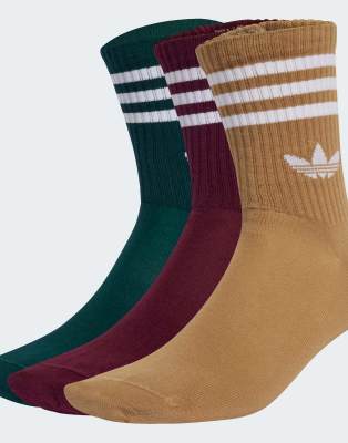 adidas Originals - 3 Paar Crew-Socken in Maroon/Aurora Ivy/Cardboar mit 3 Streifen-Brown
