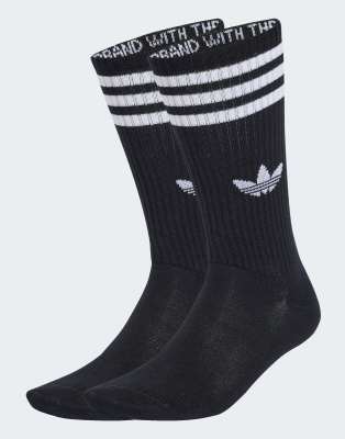 adidas Originals - 3 Paar hohe Crew-Socken in Schwarz mit den 3 Streifen