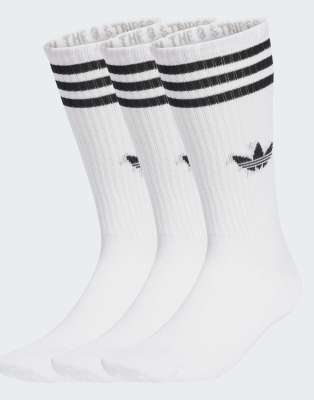 adidas Originals - 3 Paar hohe Crew-Socken in Weiß mit den 3 Streifen