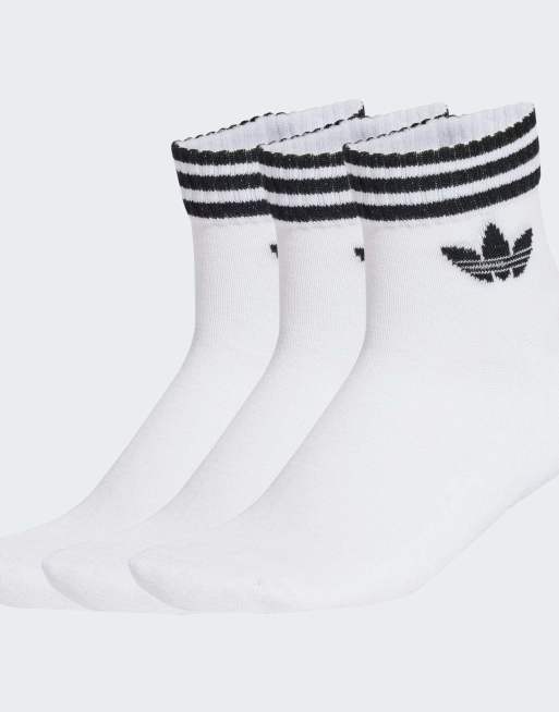 adidas Originals – 3 Paar knöchelhohe Socken in Weiß mit den 3 Streifen