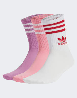 adidas Originals - 3 Paar mittelhohe Crew-Socken in Lila