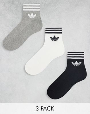 adidas Originals 3-pack ankle sock in white, grey and black