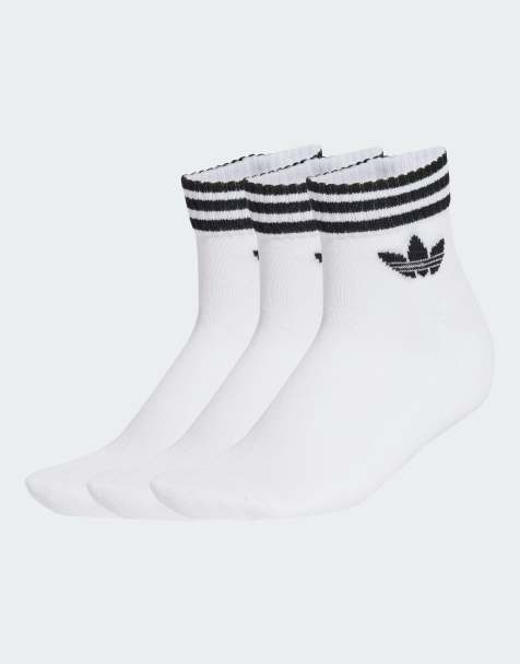 adidas Originals 3 pack ankle socks with trefoil logo in white - view 1