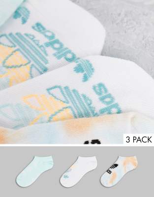 Adidas Originals 3 Pack No Show Socks In White And Yellow Marble Wash