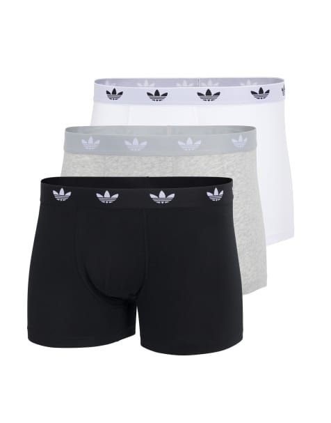 Adidas Originals 3 pack comfort flex cotton trunks in black, grey and white - view 1