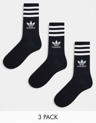 adidas Originals 3 pack crew socks in black