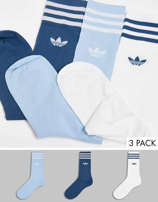 adidas Originals 3 pack crew socks in blue