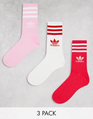 adidas Originals 3 pack crew socks in pinks