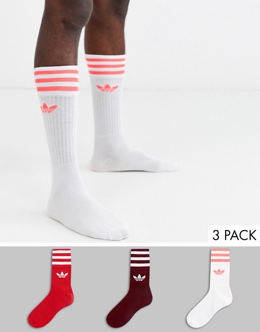 adidas Originals 3 pack crew socks multi red