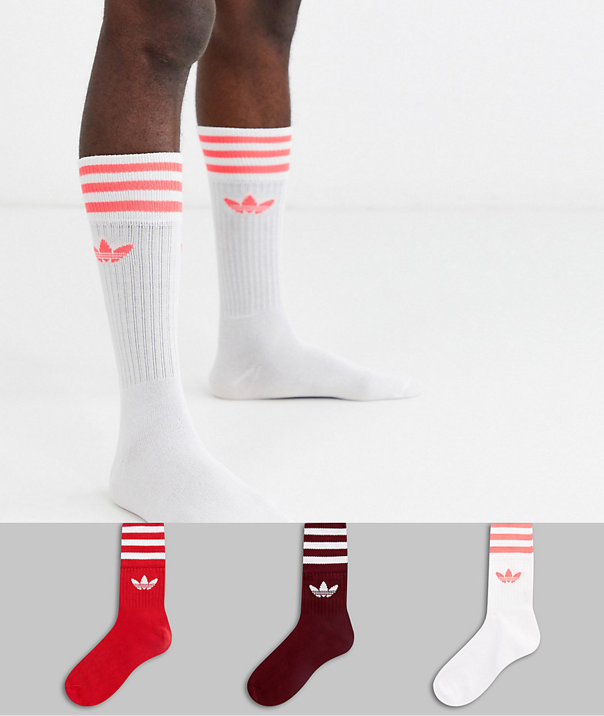 adidas Originals 3 pack crew socks multi red-White