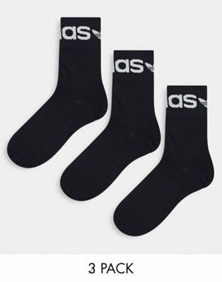 adidas Originals 3 pack fold cuff crew socks in black