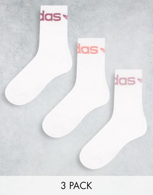adidas Originals 3 pack fold cuff crew socks in white and quiet crimson
