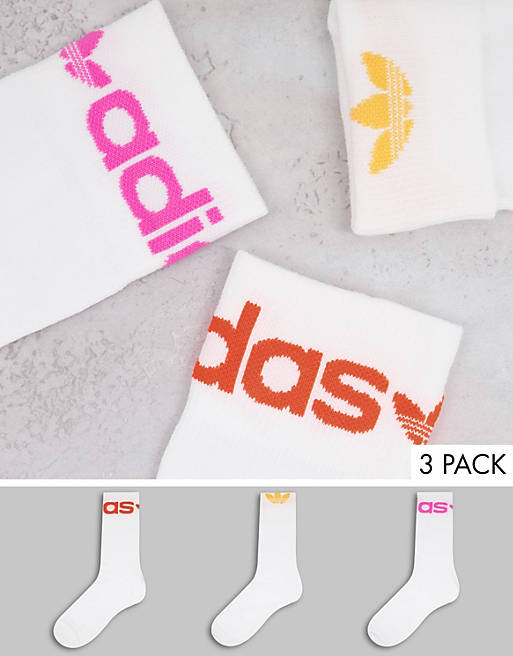 adidas Originals 3 pack fold cuff socks in white