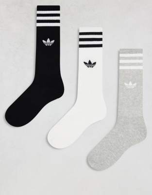 adidas Originals adidas Originals 3-pack high sock in white grey and black-Multi
