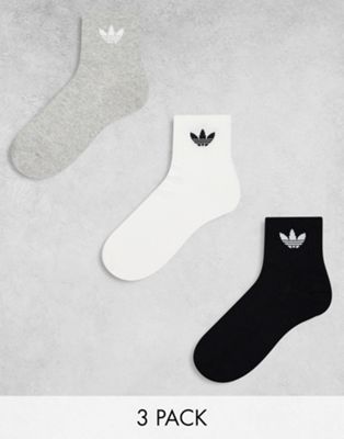 adidas Originals 3-pack mid ankle sock in black, grey and white
