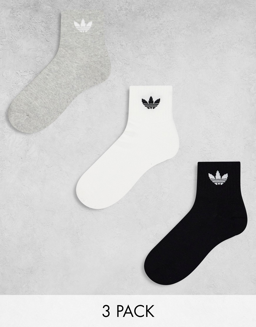 adidas Originals 3-pack mid ankle sock in black, grey and white-Multi