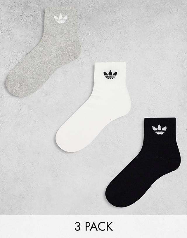 adidas Originals - 3-pack mid ankle sock in black, grey and white