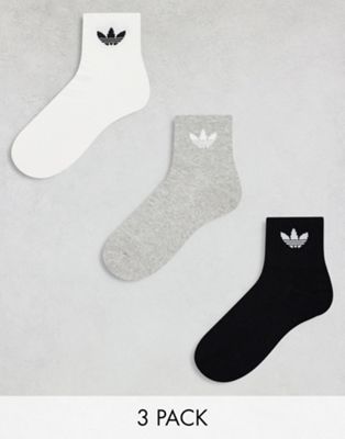 adidas Originals 3-pack mid ankle sock in white, grey and black-Multi