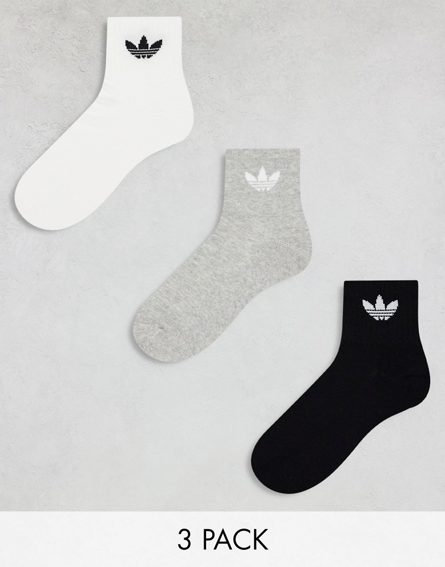 adidas Originals 3-pack mid ankle sock in white, grey and black-Multi