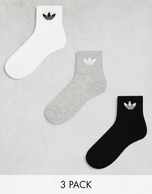adidas Originals 3-pack mid ankle sock in white, grey and black