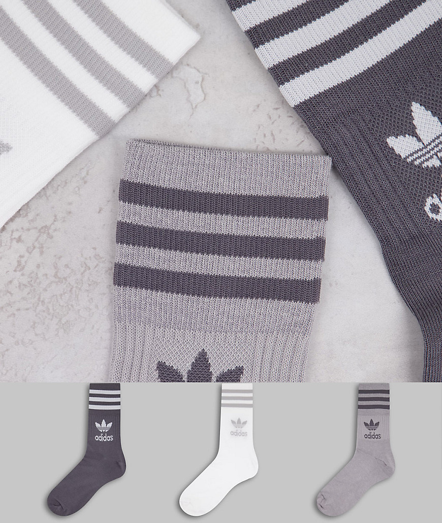 Adidas Originals 3 pack mid cut crew socks in grey