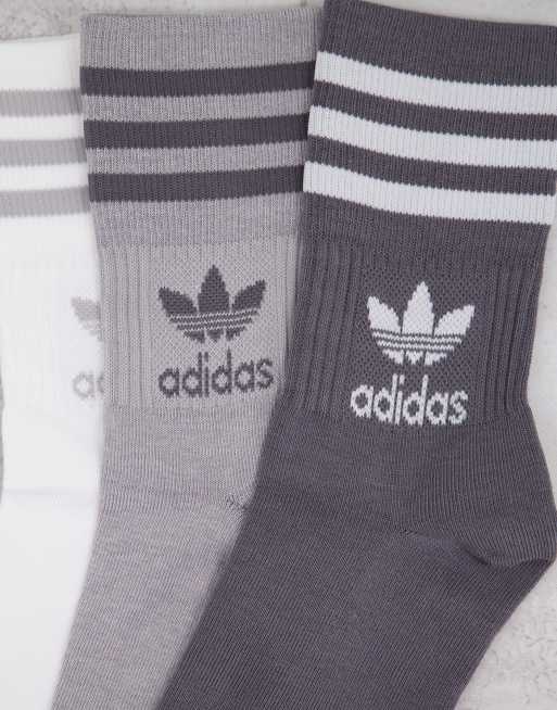 adidas Originals 3 pack mid cut crew socks in grey