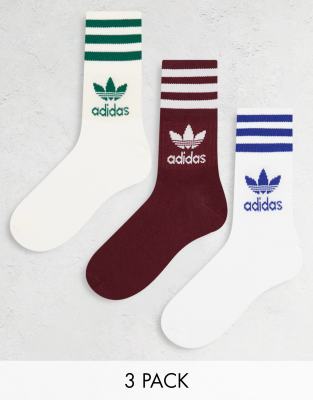 adidas Originals adidas Originals 3 pack mid cut crew socks in neutrals-Multi