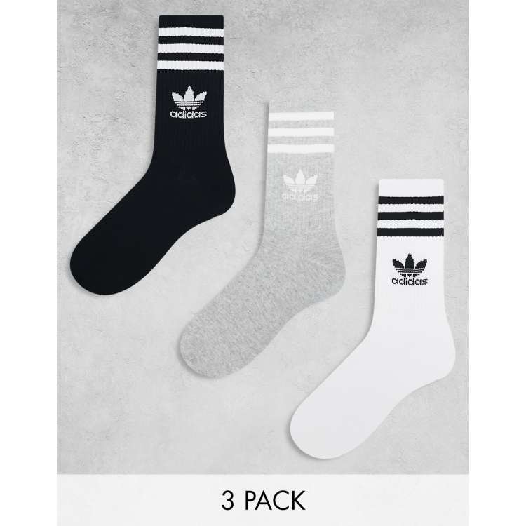 adidas Originals 3 pack mid cut crew socks in white grey black ASOS