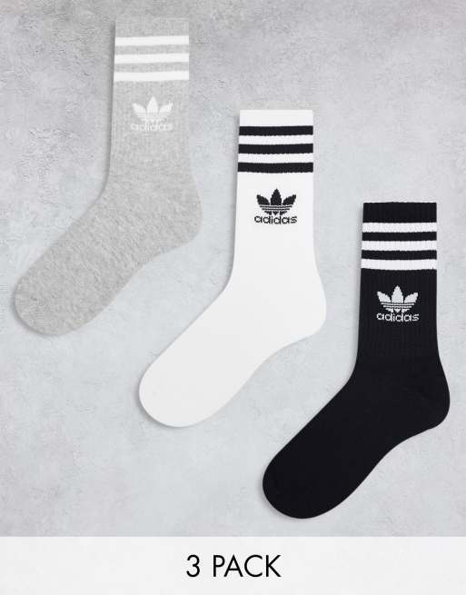 adidas Originals 3 pack mid cut crew socks in white/grey/black