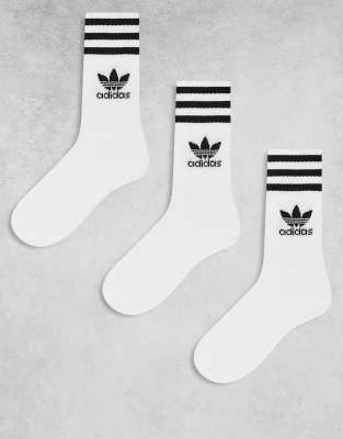 adidas Originals adidas Originals 3 pack mid cut socks in white