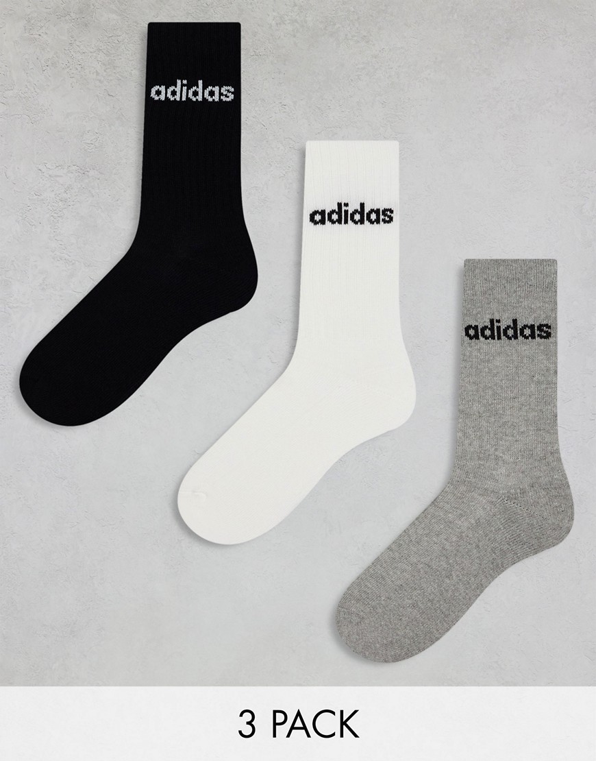 adidas Originals 3-pack mid socks in white, grey and black-Multi