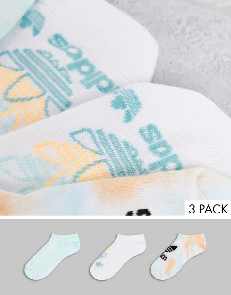 adidas Originals 3 pack no show socks in white and yellow marble wash - view 1