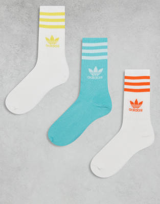 [adidas Originals] adidas Originals 3 pack of crew socks in white and mint multi L WHITE