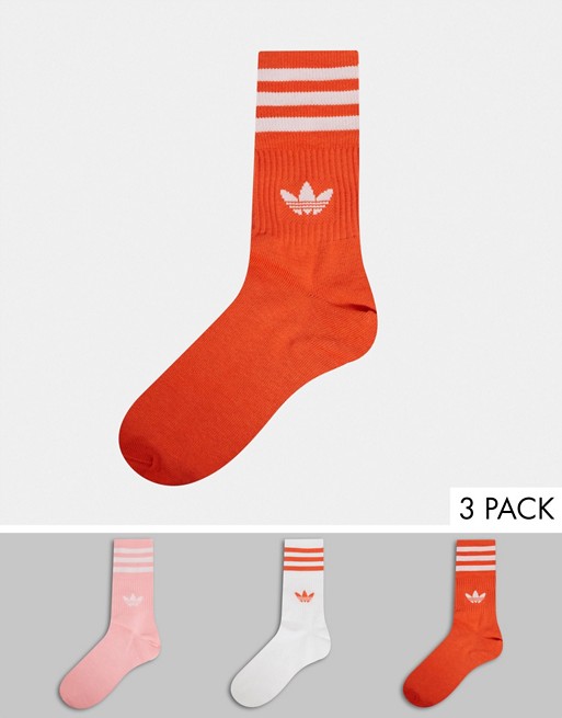 adidas Originals 3 pack quarter socks in white and orange