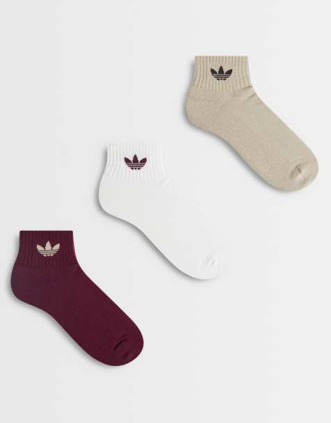 adidas Originals 3 pack short socks in maroon khaki and white - view 1