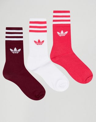 adidas Originals 3 Pack Socks In Pink 