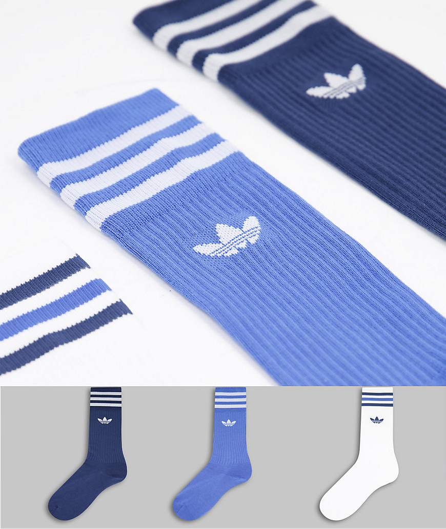 Adidas Originals 3 pack solid crew socks in blue