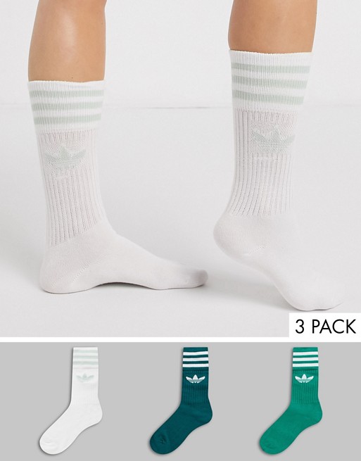 adidas Originals 3 pack solid crew socks in green