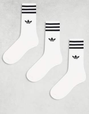 [adidas Originals] adidas Originals 3 pack solid high crew socks in white-Black L WHITE
