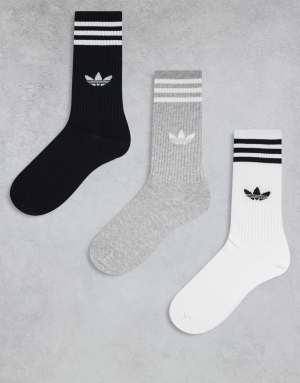 adidas Originals 3 pack solid high crew socks in white
