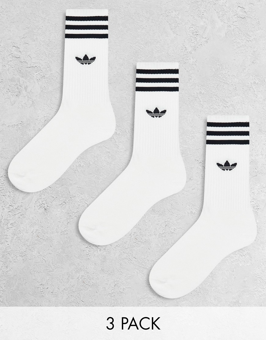 adidas Originals 3 pack solid socks in white-Black