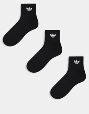 adidas Originals 3 pack trefoil ankle socks in black