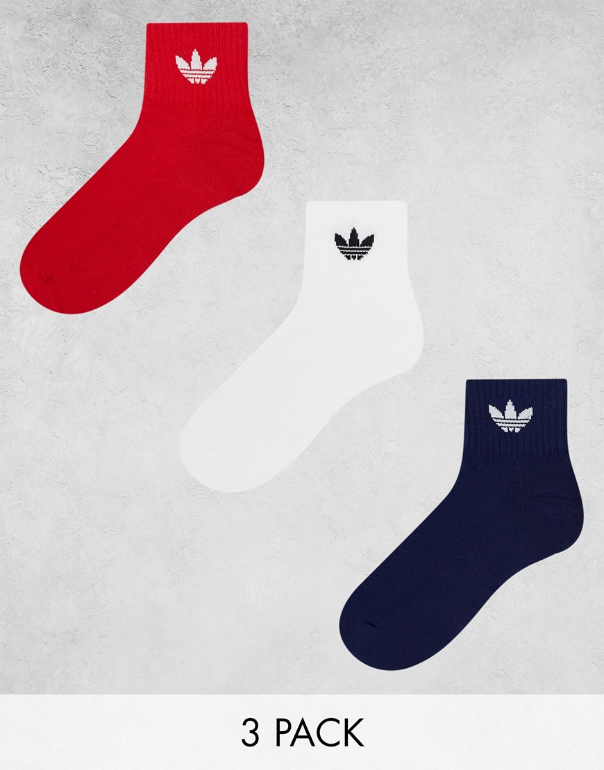 adidas Originals 3 pack trefoil crew socks in blues