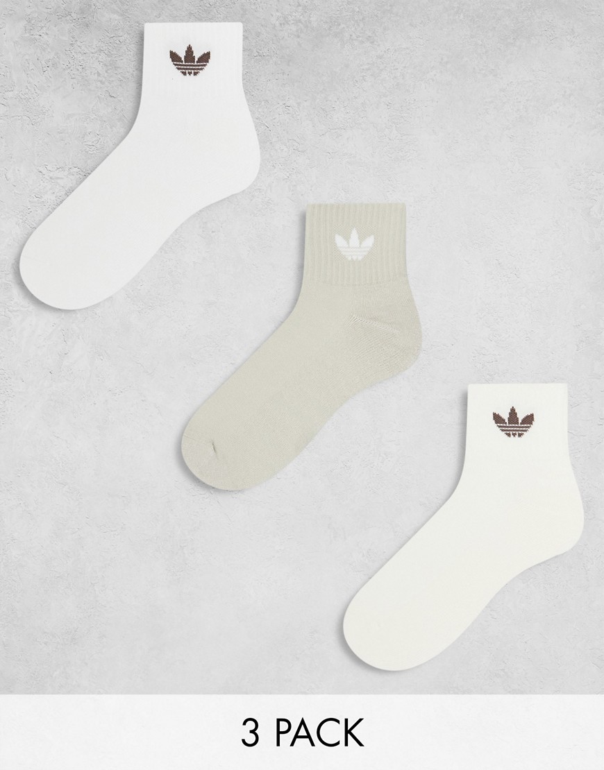 adidas Originals 3 pack trefoil crew socks in neutrals-Multi